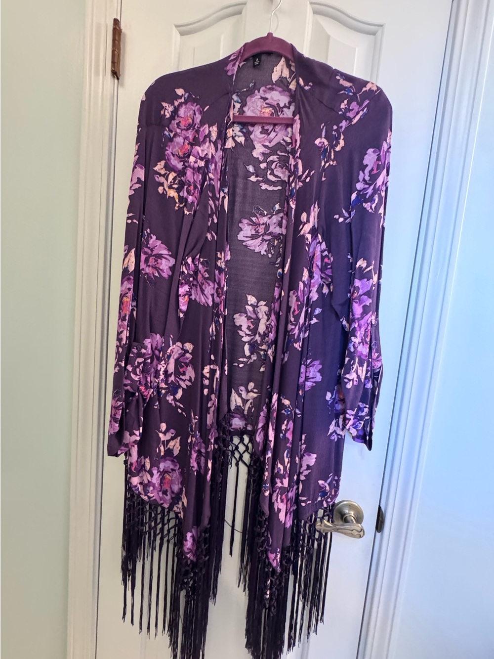 Torrid Purple Floral Fringe Kimono